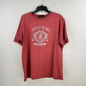 Wild Kiwi Tshirt Men Large Red New Zealand 100% Cotton Short Sleeve Pullover Tee